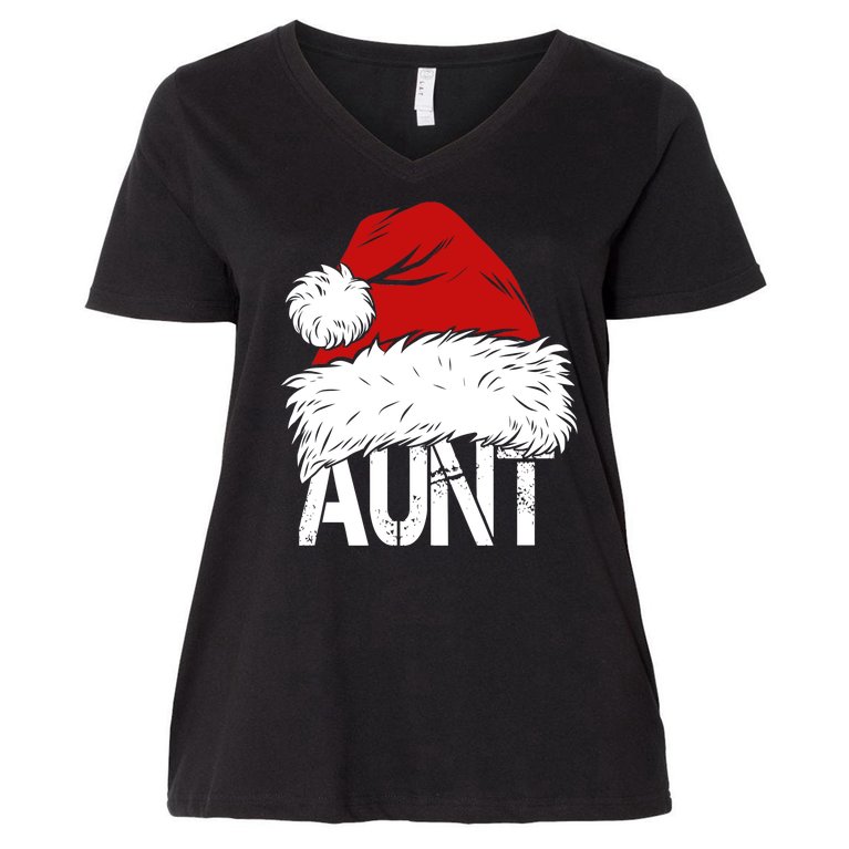 Christmas Hat Santa Aunt Women's V-Neck Plus Size T-Shirt