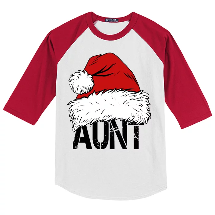 Christmas Hat Santa Aunt Kids Colorblock Raglan Jersey