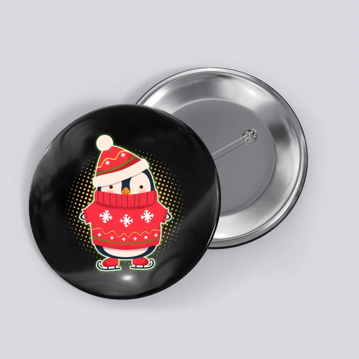 Christmas Holiday Penguin Skates Button