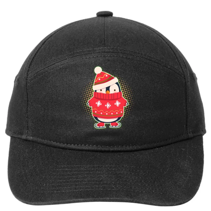 Christmas Holiday Penguin Skates 7-Panel Snapback Hat