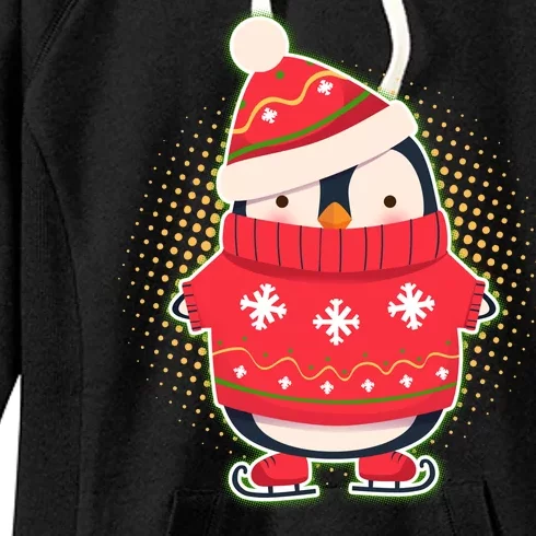 Christmas Holiday Penguin Skates Women's Fleece Hoodie