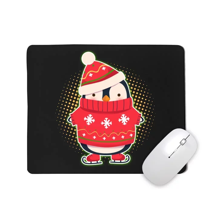 Christmas Holiday Penguin Skates Mousepad