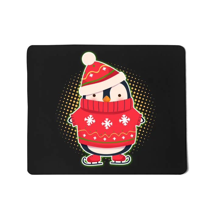 Christmas Holiday Penguin Skates Mousepad