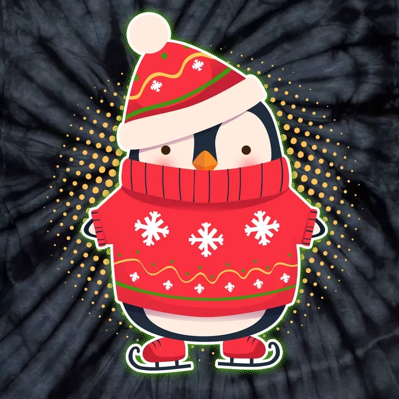 Christmas Holiday Penguin Skates Tie-Dye T-Shirt