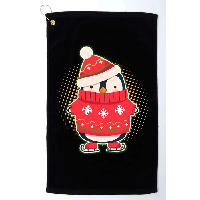 Christmas Holiday Penguin Skates Platinum Collection Golf Towel