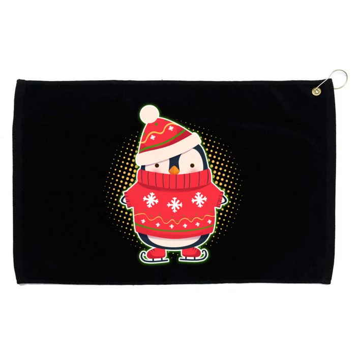 Christmas Holiday Penguin Skates Grommeted Golf Towel