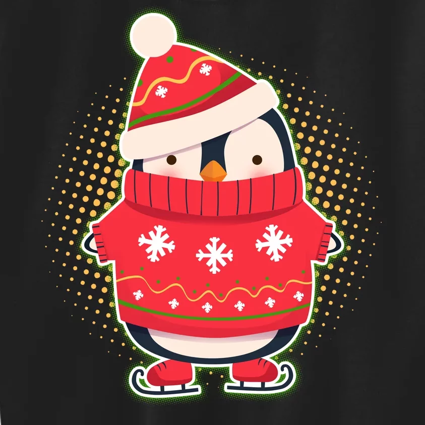 Christmas Holiday Penguin Skates Kids Sweatshirt