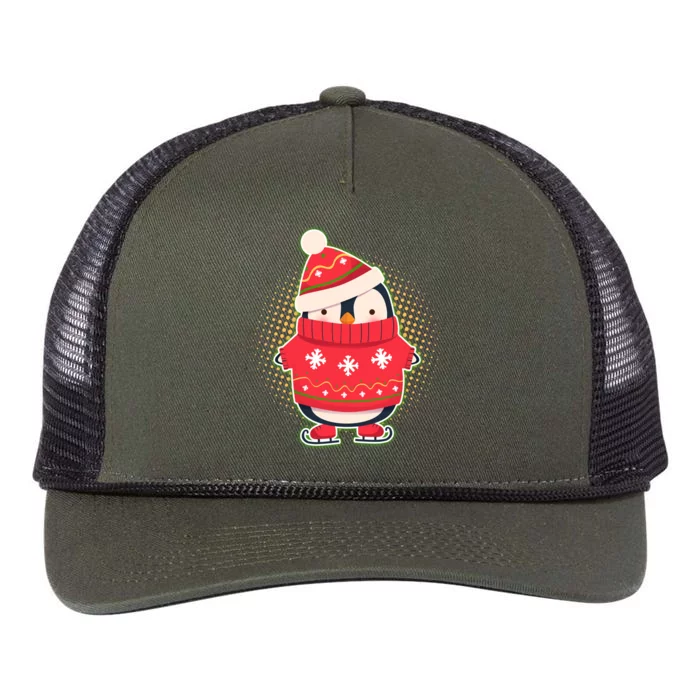 Christmas Holiday Penguin Skates Retro Rope Trucker Hat Cap