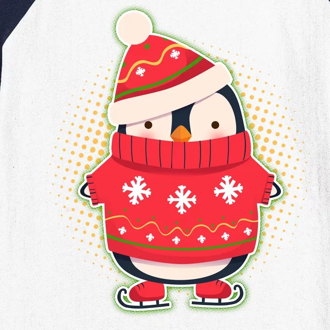 Christmas Holiday Penguin Skates Baseball Sleeve Shirt