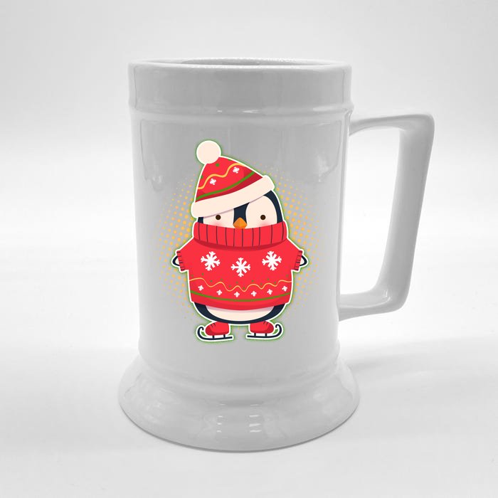 Christmas Holiday Penguin Skates Front & Back Beer Stein