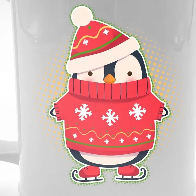 Christmas Holiday Penguin Skates Front & Back Beer Stein