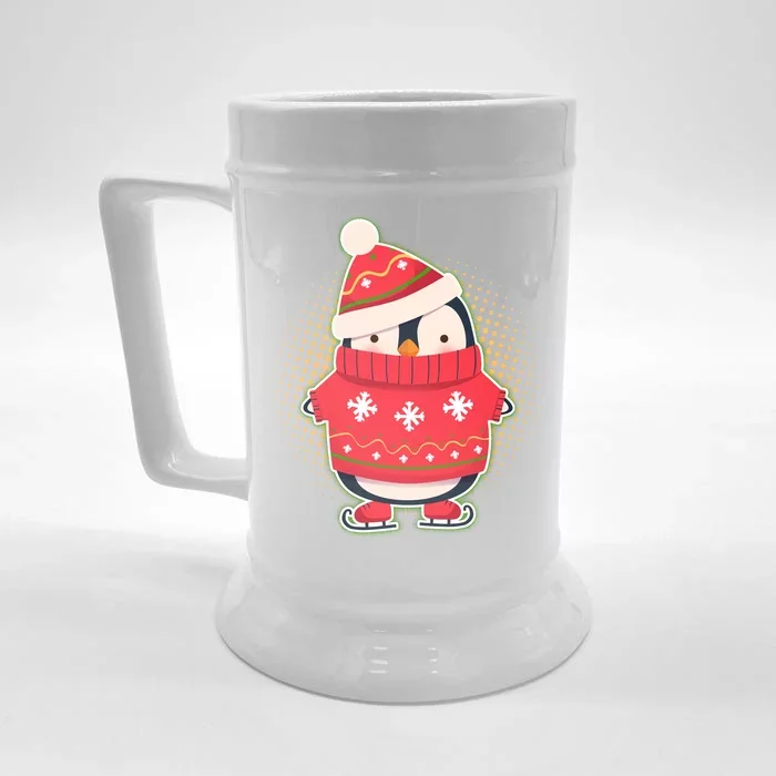 Christmas Holiday Penguin Skates Front & Back Beer Stein