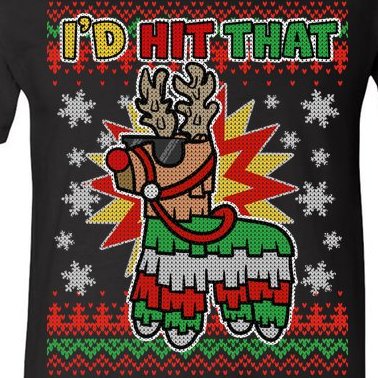 Christmas I'd Hit That Llama Pinata Ugly Sweater V-Neck T-Shirt
