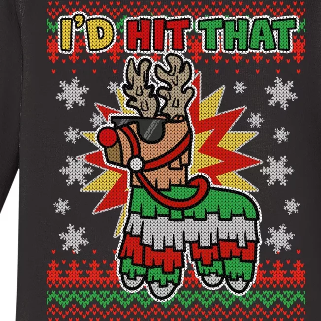 Christmas I'd Hit That Llama Pinata Ugly Sweater Baby Long Sleeve Bodysuit