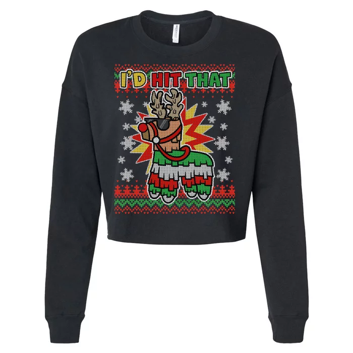 Christmas I'd Hit That Llama Pinata Ugly Sweater Cropped Pullover Crew