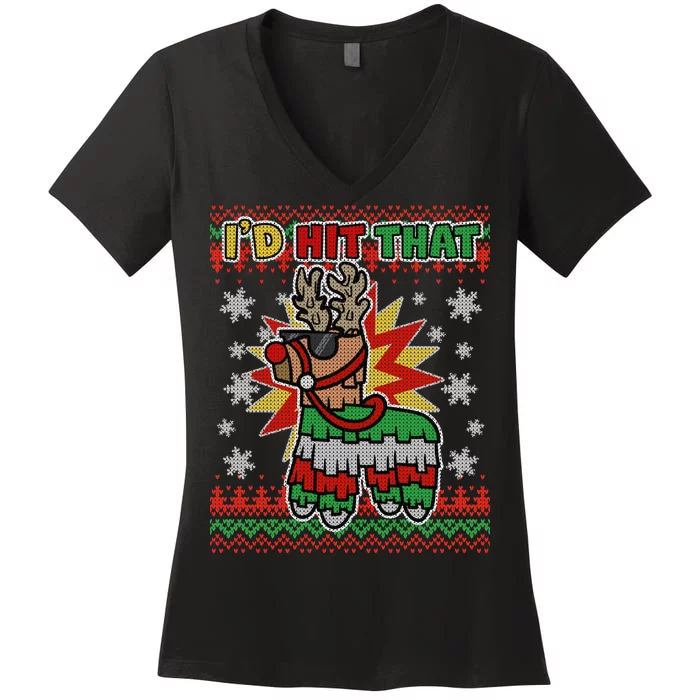 Christmas I'd Hit That Llama Pinata Ugly Sweater Women's V-Neck T-Shirt