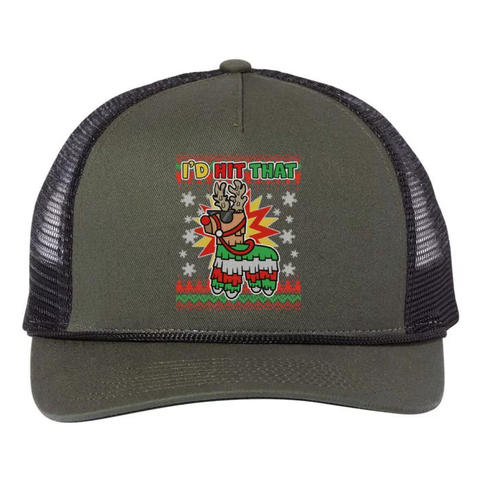 Christmas I'd Hit That Llama Pinata Ugly Sweater Retro Rope Trucker Hat Cap