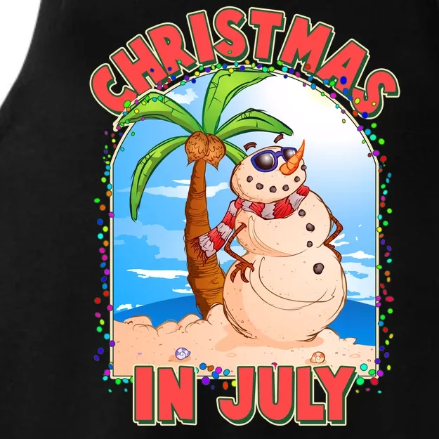 Christmas In July Beach Sand Snowman Ladies Tri-Blend Wicking Tank