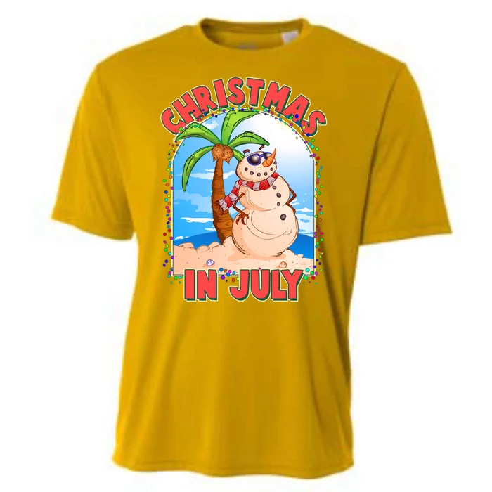 Christmas In July Beach Sand Snowman Cooling Performance Crew T-Shirt