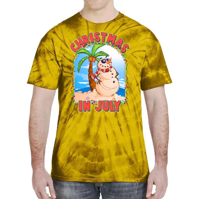 Christmas In July Beach Sand Snowman Tie-Dye T-Shirt