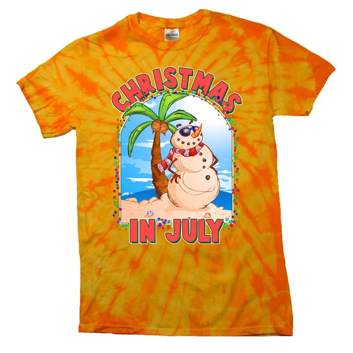 Christmas In July Beach Sand Snowman Tie-Dye T-Shirt