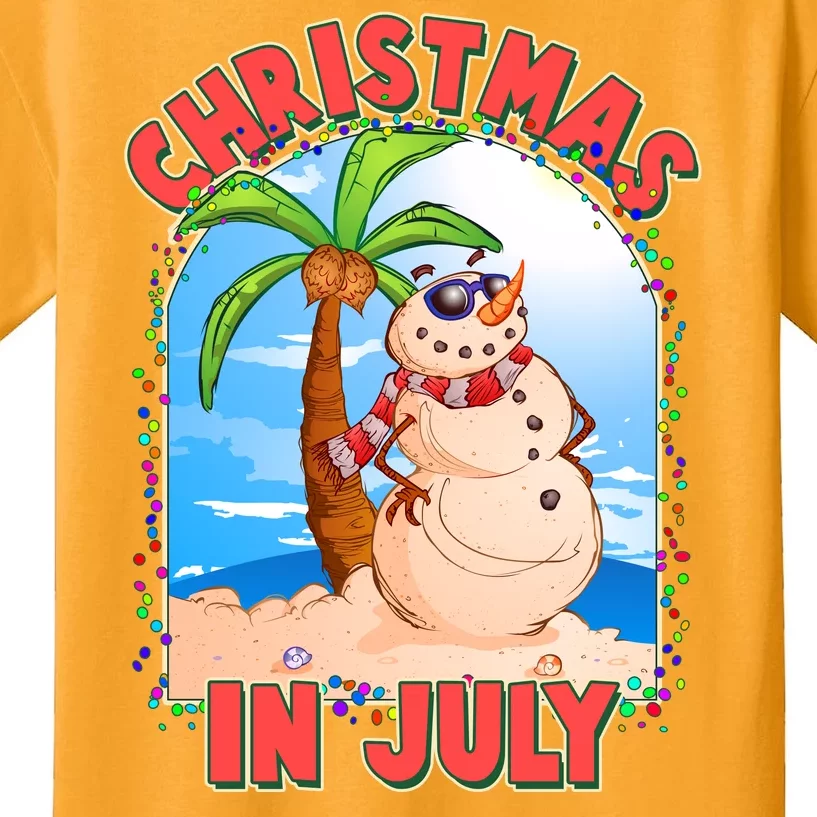 Christmas In July Beach Sand Snowman Kids T-Shirt