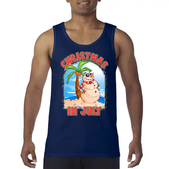 Christmas In July Beach Sand Snowman Tank Top