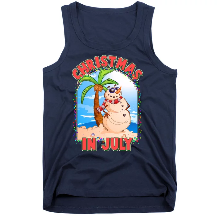 Christmas In July Beach Sand Snowman Tank Top