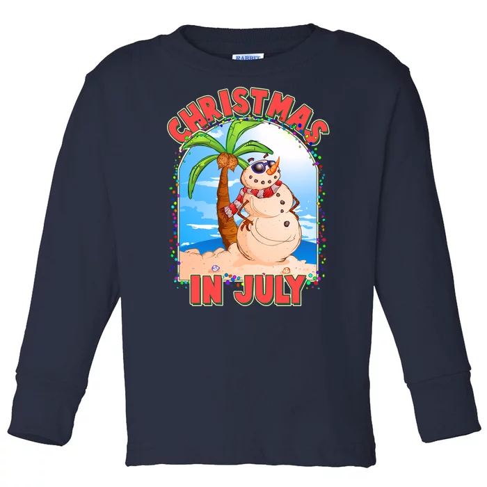 Christmas In July Beach Sand Snowman Toddler Long Sleeve Shirt