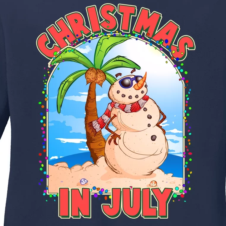 Christmas In July Beach Sand Snowman Ladies Long Sleeve Shirt