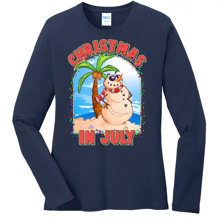 Christmas In July Beach Sand Snowman Ladies Long Sleeve Shirt