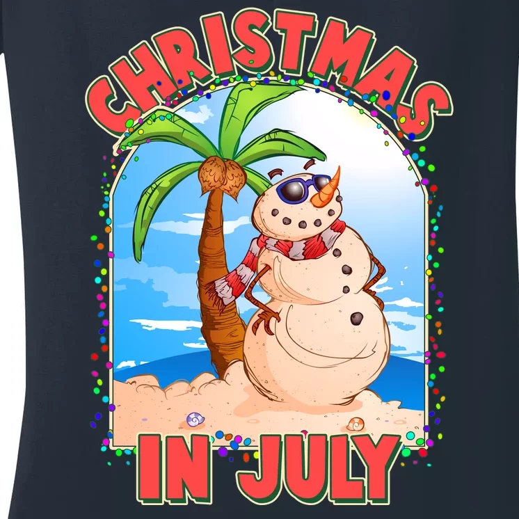 Christmas In July Beach Sand Snowman Women's V-Neck T-Shirt