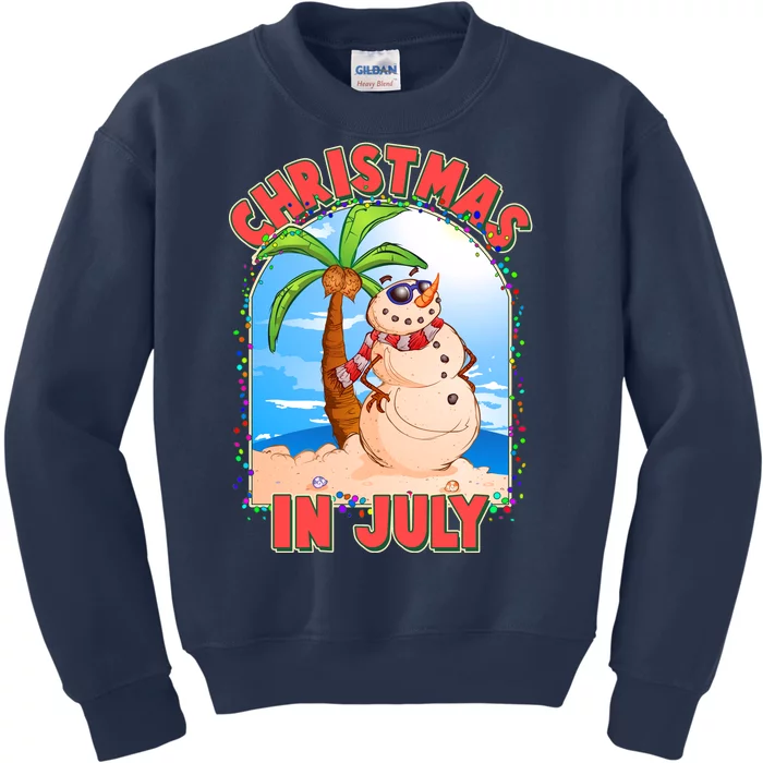 Christmas In July Beach Sand Snowman Kids Sweatshirt