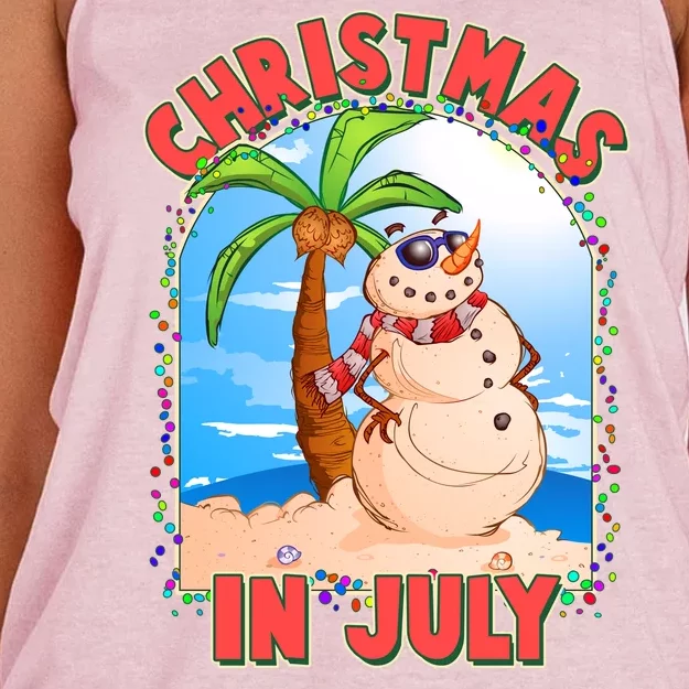 Christmas In July Beach Sand Snowman Women's Knotted Racerback Tank