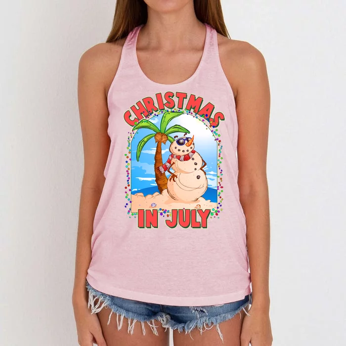 Christmas In July Beach Sand Snowman Women's Knotted Racerback Tank