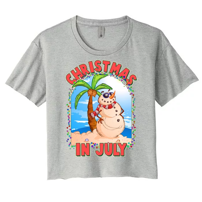 Christmas In July Beach Sand Snowman Women's Crop Top Tee