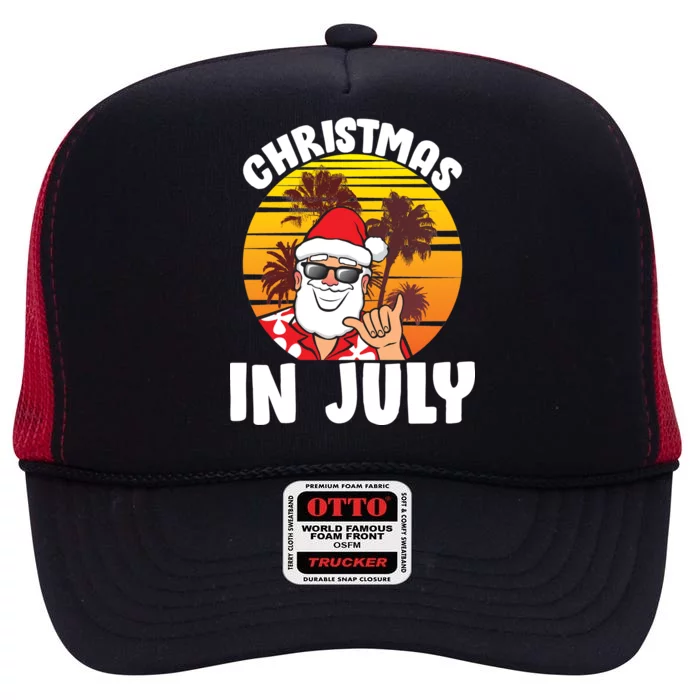 Christmas In July Retro Santa Sunset High Crown Mesh Trucker Hat