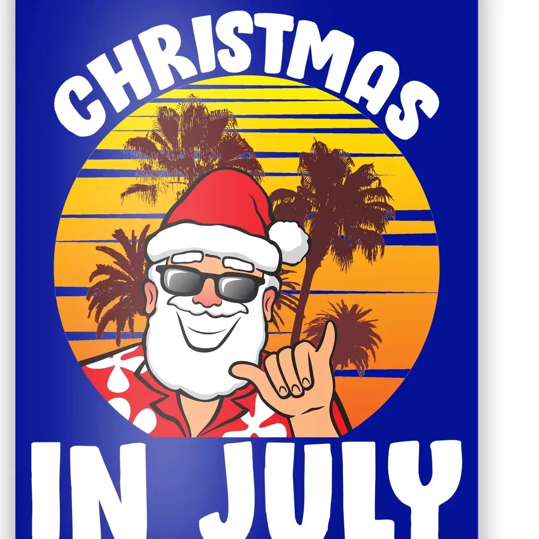 Christmas In July Retro Santa Sunset Poster