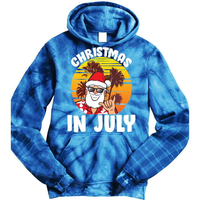 Christmas In July Retro Santa Sunset Tie Dye Hoodie