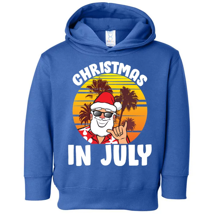 Christmas In July Retro Santa Sunset Toddler Hoodie