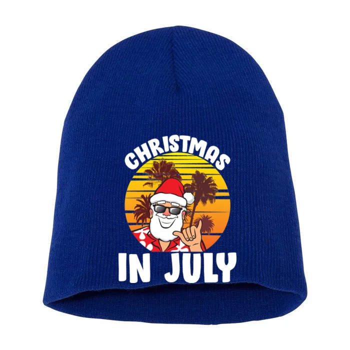 Christmas In July Retro Santa Sunset Short Acrylic Beanie