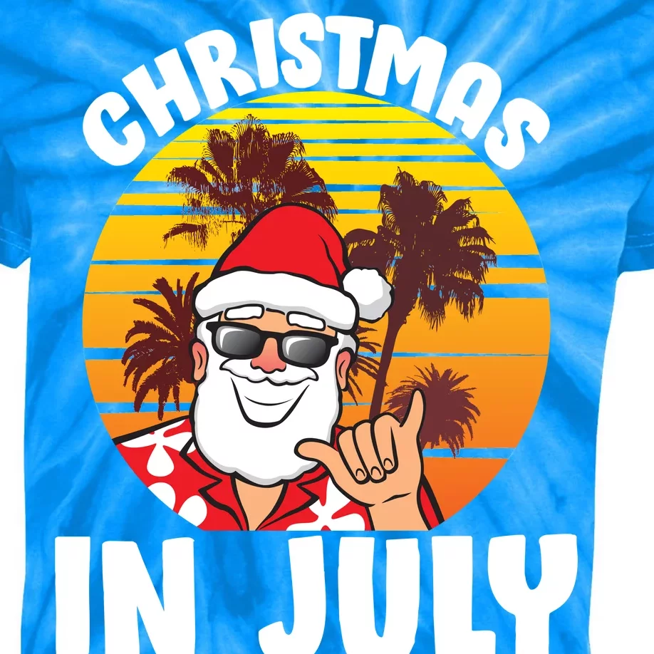 Christmas In July Retro Santa Sunset Kids Tie-Dye T-Shirt