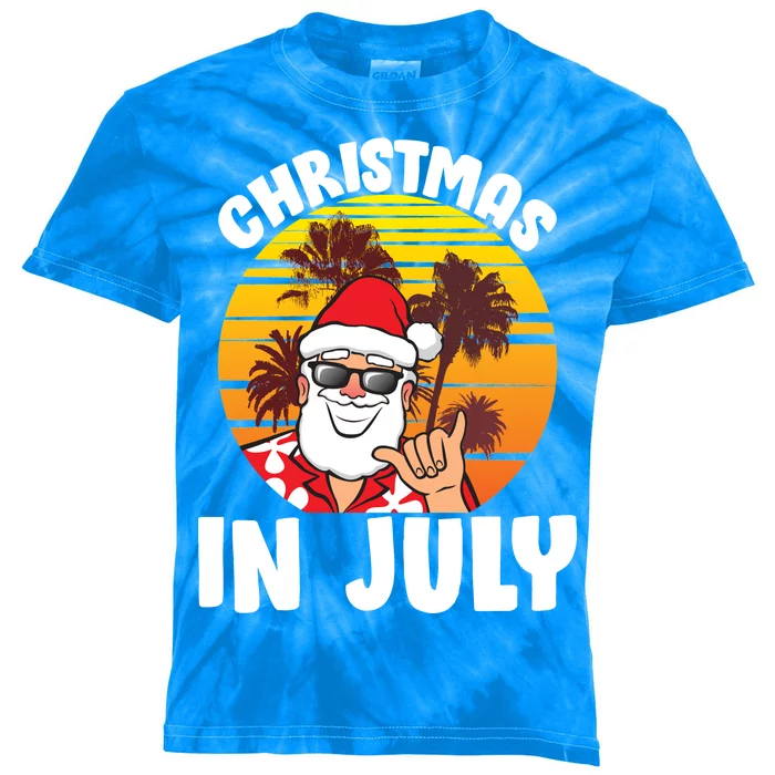 Christmas In July Retro Santa Sunset Kids Tie-Dye T-Shirt