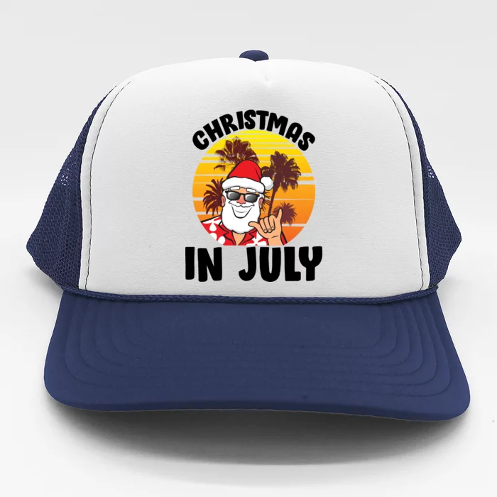 Christmas In July Retro Santa Sunset Trucker Hat