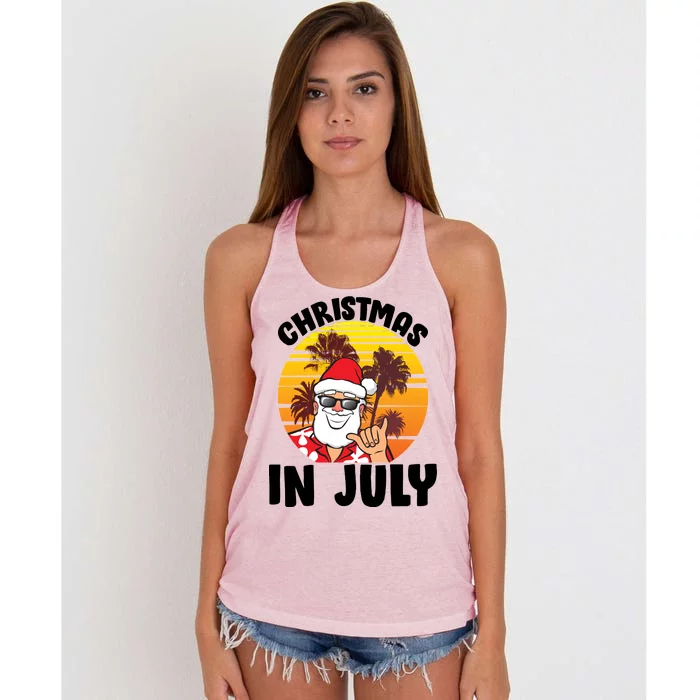 Christmas In July Retro Santa Sunset Women's Knotted Racerback Tank