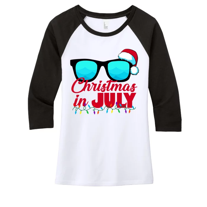 Christmas in July Santa Shades Women's Tri-Blend 3/4-Sleeve Raglan Shirt