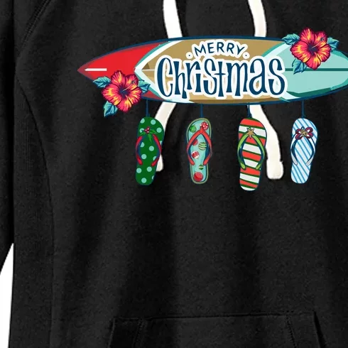 Christmas In July Surf Board Flip Flops Women's Fleece Hoodie