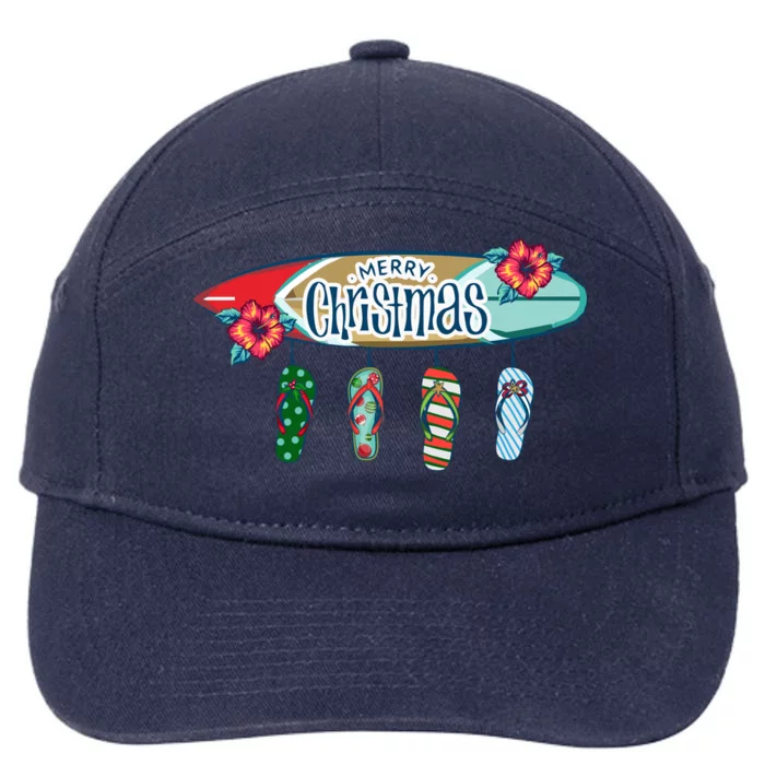 Christmas In July Surf Board Flip Flops 7-Panel Snapback Hat