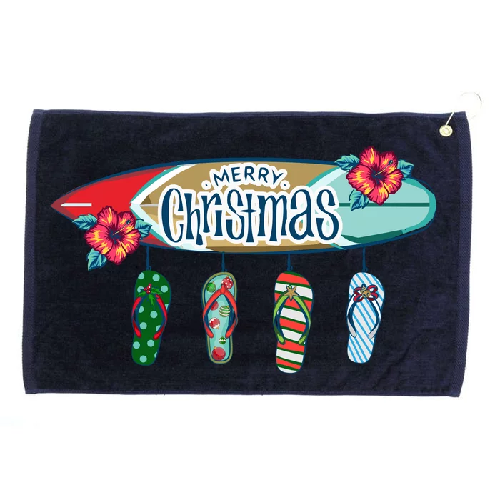 Christmas In July Surf Board Flip Flops Grommeted Golf Towel