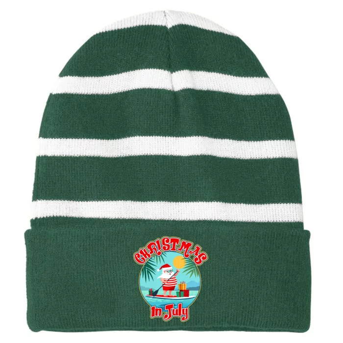 Christmas In July Surfer Santa Claus Striped Beanie with Solid Band